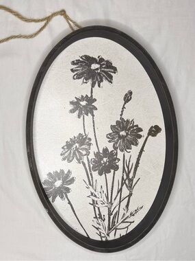 Neutral White & Black Floral Oval Wall Art - Unbranded